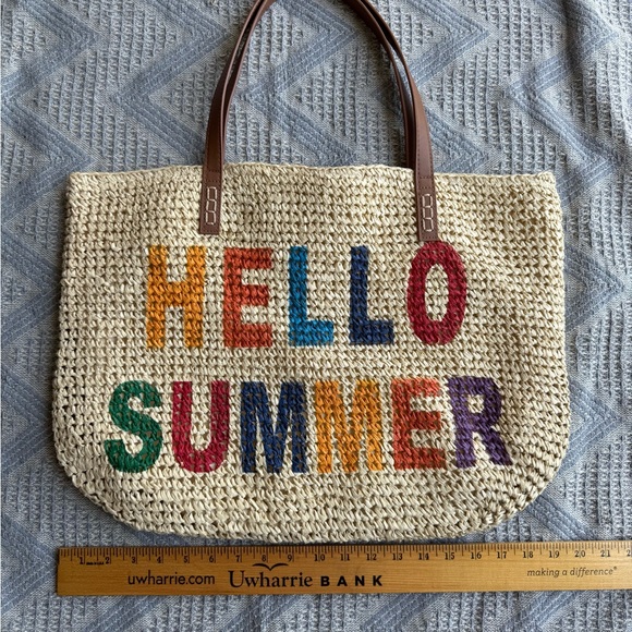 STRAW STUDIOS Hello Summer Tote Bag Handmade With Pockets Snap Closure 14 x 19.5 - Picture 6 of 6